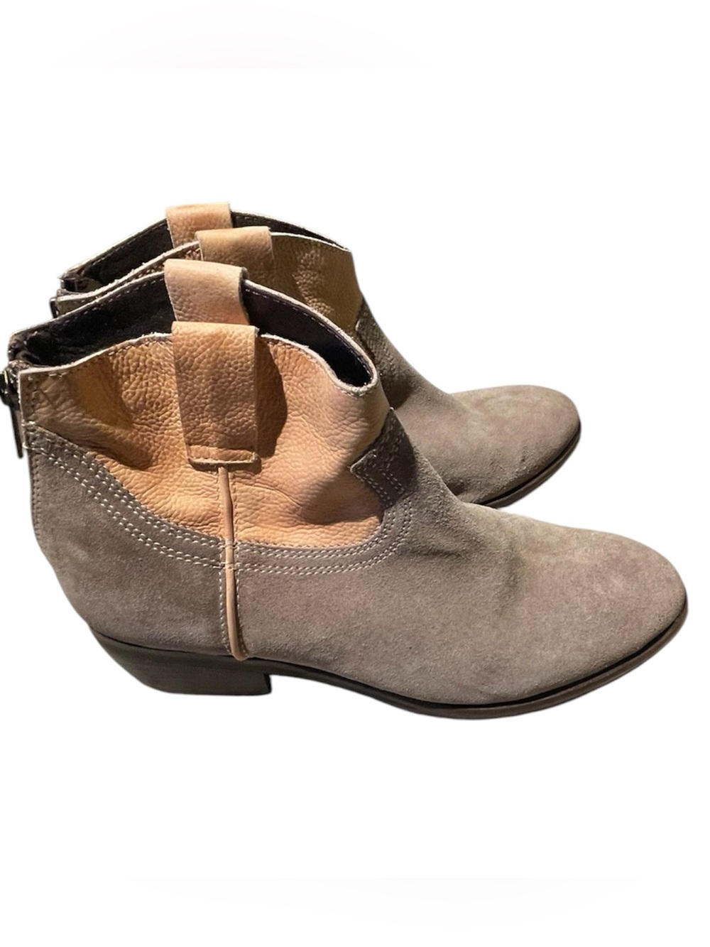 Steve Madden Midnite Ankle Boots Grey Suede and Tan Leather 8.5